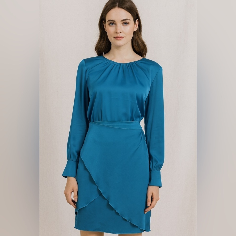 Pretty garden women’s Chic Long Sleeve Teal Dress size L